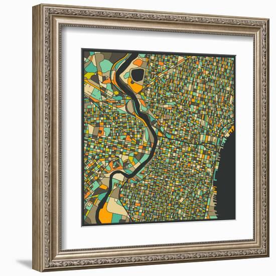 Philadelphia Map-Jazzberry Blue-Framed Art Print