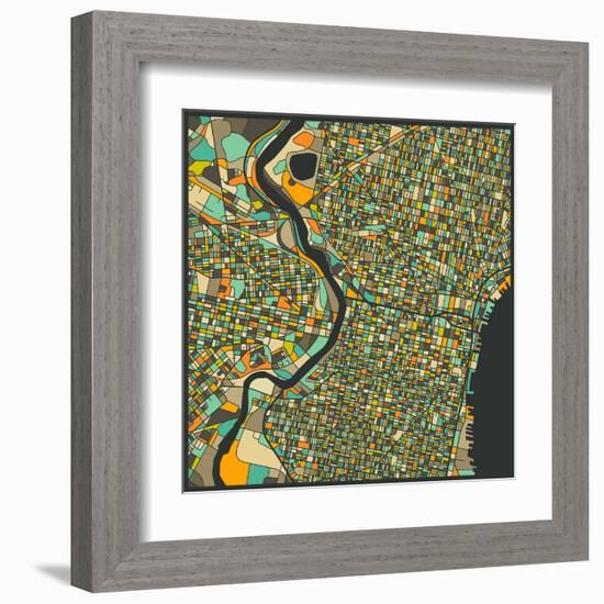 Philadelphia Map-Jazzberry Blue-Framed Art Print