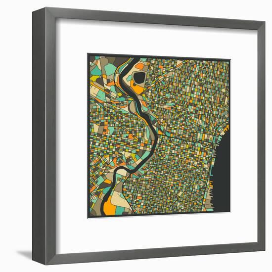 Philadelphia Map-Jazzberry Blue-Framed Art Print