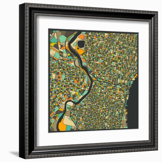 Philadelphia Map-Jazzberry Blue-Framed Art Print