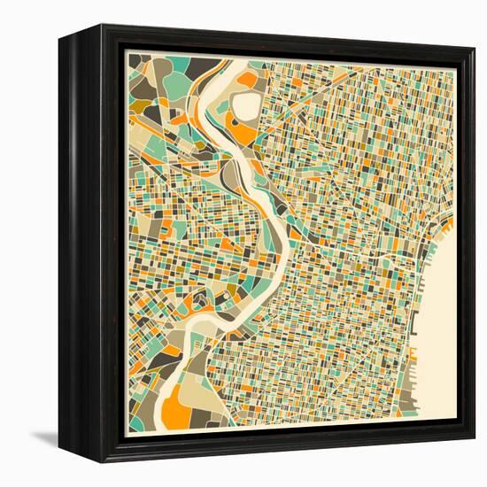 Philadelphia Map-Jazzberry Blue-Framed Stretched Canvas