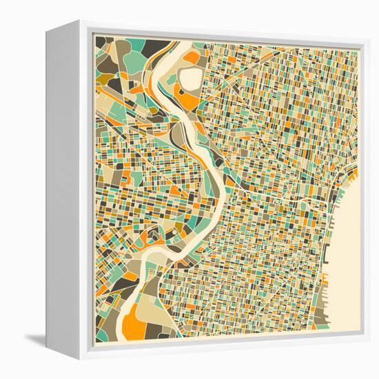 Philadelphia Map-Jazzberry Blue-Framed Stretched Canvas