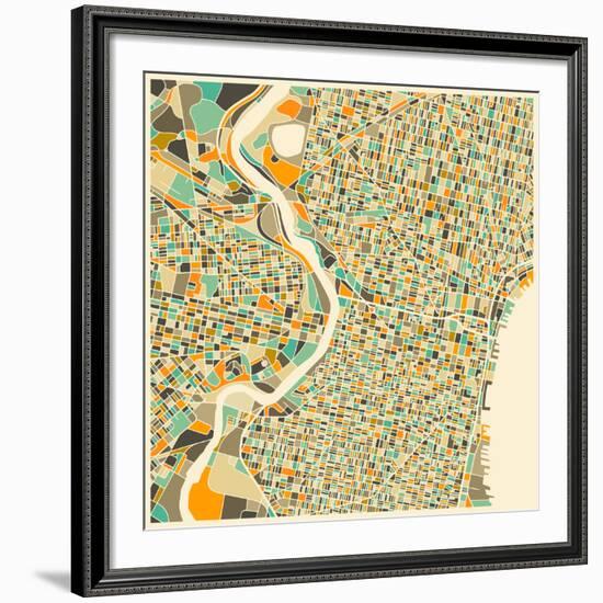 Philadelphia Map-Jazzberry Blue-Framed Art Print