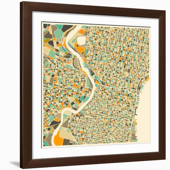 Philadelphia Map-Jazzberry Blue-Framed Art Print