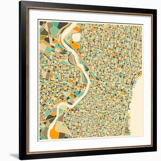 Philadelphia Map-Jazzberry Blue-Framed Art Print