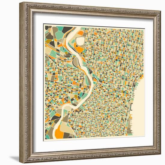 Philadelphia Map-Jazzberry Blue-Framed Art Print