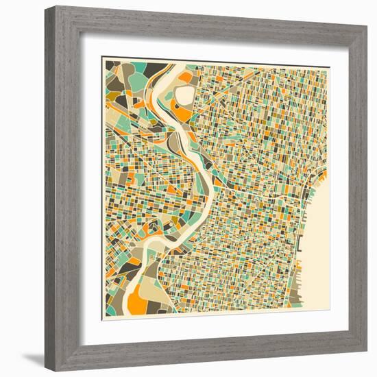 Philadelphia Map-Jazzberry Blue-Framed Art Print