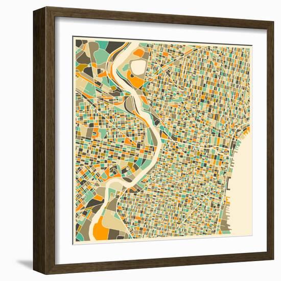 Philadelphia Map-Jazzberry Blue-Framed Art Print