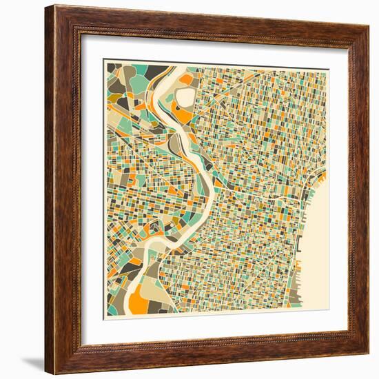 Philadelphia Map-Jazzberry Blue-Framed Art Print