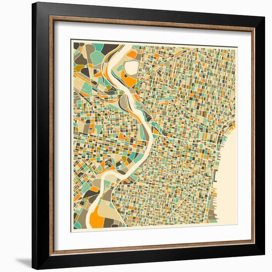 Philadelphia Map-Jazzberry Blue-Framed Art Print