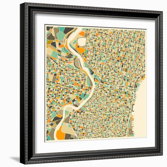 Philadelphia Map-Jazzberry Blue-Framed Art Print