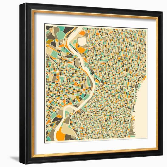 Philadelphia Map-Jazzberry Blue-Framed Art Print