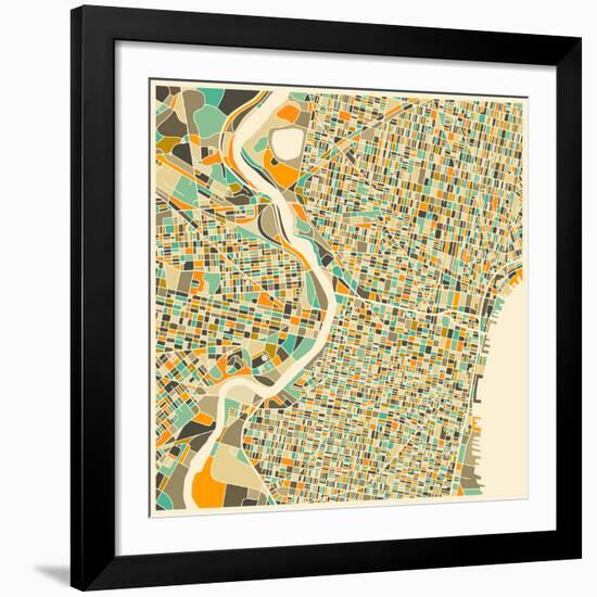 Philadelphia Map-Jazzberry Blue-Framed Giclee Print