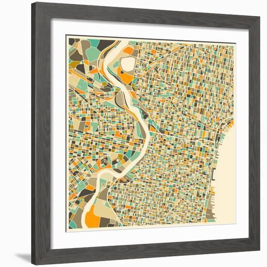 Philadelphia Map-Jazzberry Blue-Framed Giclee Print