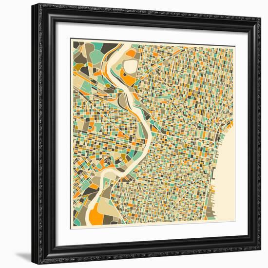 Philadelphia Map-Jazzberry Blue-Framed Giclee Print