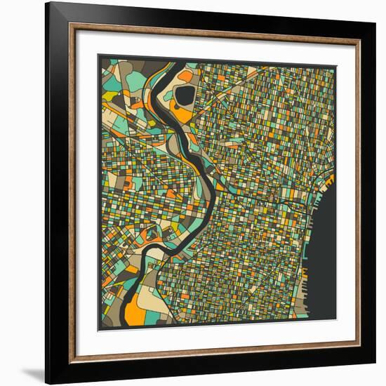 Philadelphia Map-Jazzberry Blue-Framed Giclee Print