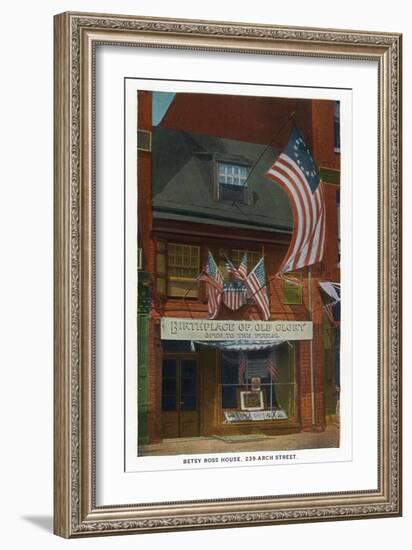 Philadelphia, Pennsylvania - Betsy Ross House with US Flags-Lantern Press-Framed Art Print