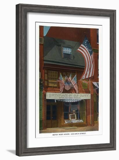 Philadelphia, Pennsylvania - Betsy Ross House with US Flags-Lantern Press-Framed Art Print