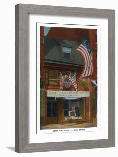 Philadelphia, Pennsylvania - Betsy Ross House with US Flags-Lantern Press-Framed Art Print
