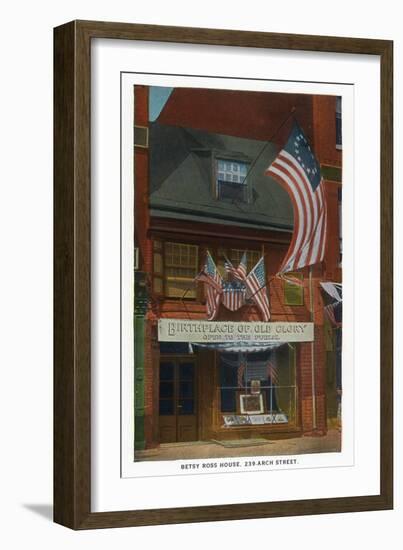 Philadelphia, Pennsylvania - Betsy Ross House with US Flags-Lantern Press-Framed Art Print