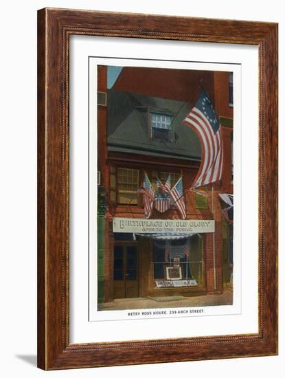 Philadelphia, Pennsylvania - Betsy Ross House with US Flags-Lantern Press-Framed Art Print