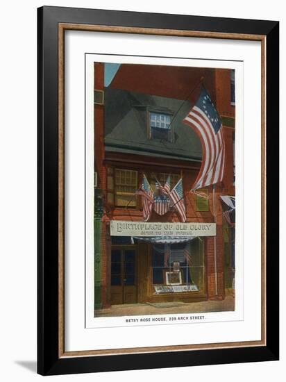 Philadelphia, Pennsylvania - Betsy Ross House with US Flags-Lantern Press-Framed Art Print