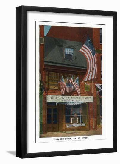 Philadelphia, Pennsylvania - Betsy Ross House with US Flags-Lantern Press-Framed Art Print