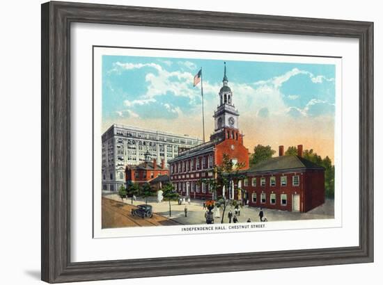 Philadelphia, Pennsylvania - Independence Hall from Chestnut Street-Lantern Press-Framed Art Print