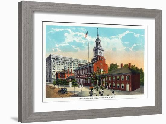 Philadelphia, Pennsylvania - Independence Hall from Chestnut Street-Lantern Press-Framed Art Print