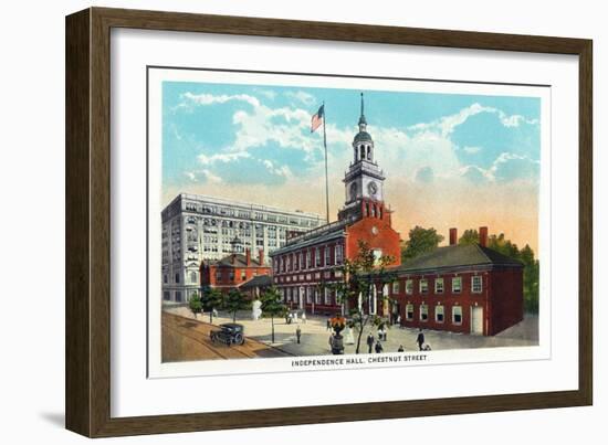 Philadelphia, Pennsylvania - Independence Hall from Chestnut Street-Lantern Press-Framed Art Print