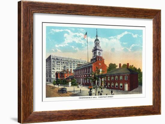 Philadelphia, Pennsylvania - Independence Hall from Chestnut Street-Lantern Press-Framed Art Print