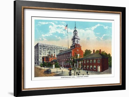 Philadelphia, Pennsylvania - Independence Hall from Chestnut Street-Lantern Press-Framed Art Print