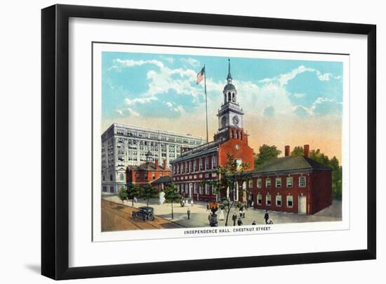 Philadelphia, Pennsylvania - Independence Hall from Chestnut Street-Lantern Press-Framed Art Print