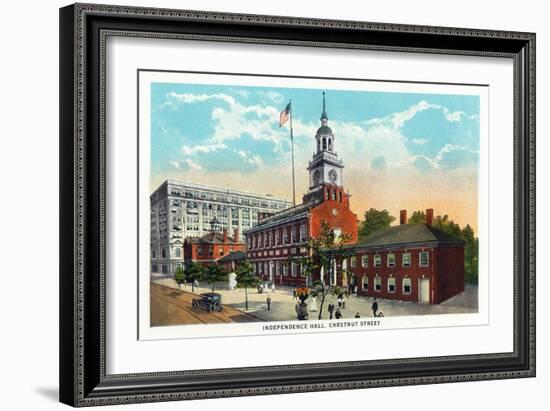 Philadelphia, Pennsylvania - Independence Hall from Chestnut Street-Lantern Press-Framed Art Print