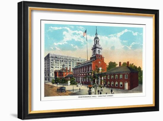 Philadelphia, Pennsylvania - Independence Hall from Chestnut Street-Lantern Press-Framed Art Print