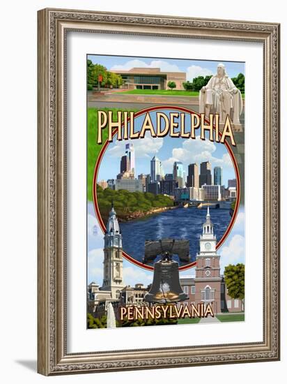 Philadelphia, Pennsylvania - Montage-Lantern Press-Framed Art Print