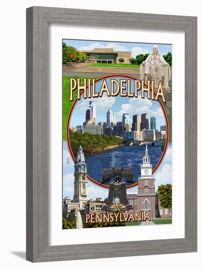 Philadelphia, Pennsylvania - Montage-Lantern Press-Framed Art Print