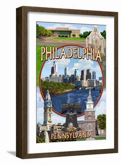 Philadelphia, Pennsylvania - Montage-Lantern Press-Framed Art Print