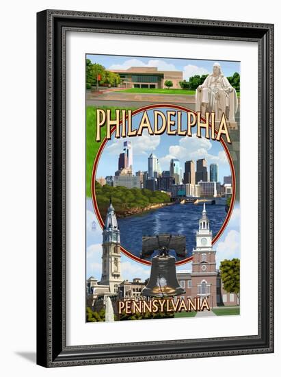 Philadelphia, Pennsylvania - Montage-Lantern Press-Framed Art Print