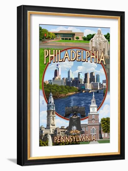 Philadelphia, Pennsylvania - Montage-Lantern Press-Framed Art Print