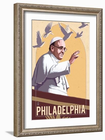 Philadelphia, Pennsylvania - Pope and Doves - Lithography Style-Lantern Press-Framed Art Print