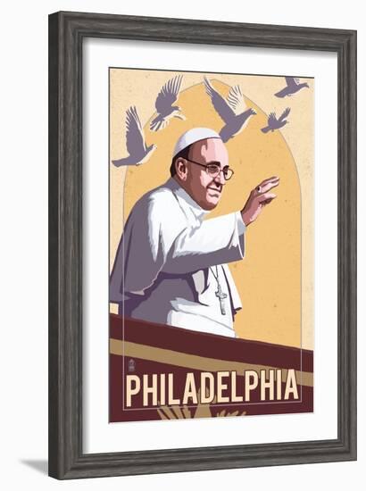 Philadelphia, Pennsylvania - Pope and Doves - Lithography Style-Lantern Press-Framed Art Print