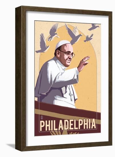 Philadelphia, Pennsylvania - Pope and Doves - Lithography Style-Lantern Press-Framed Art Print