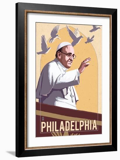 Philadelphia, Pennsylvania - Pope and Doves - Lithography Style-Lantern Press-Framed Art Print