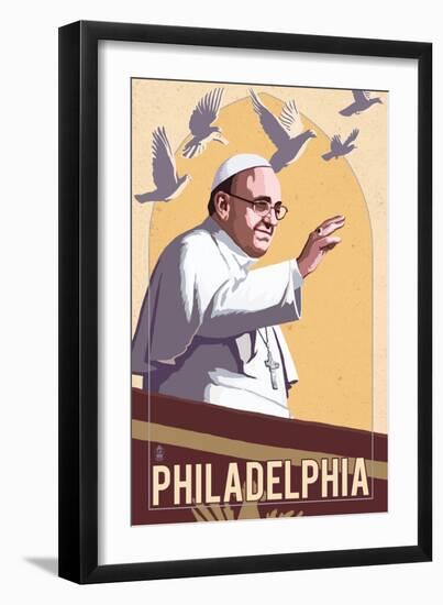 Philadelphia, Pennsylvania - Pope and Doves - Lithography Style-Lantern Press-Framed Art Print