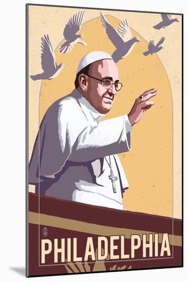 Philadelphia, Pennsylvania - Pope and Doves - Lithography Style-Lantern Press-Mounted Art Print