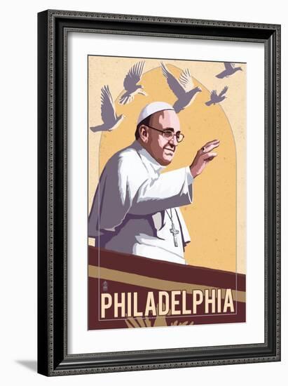 Philadelphia, Pennsylvania - Pope and Doves - Lithography Style-Lantern Press-Framed Art Print