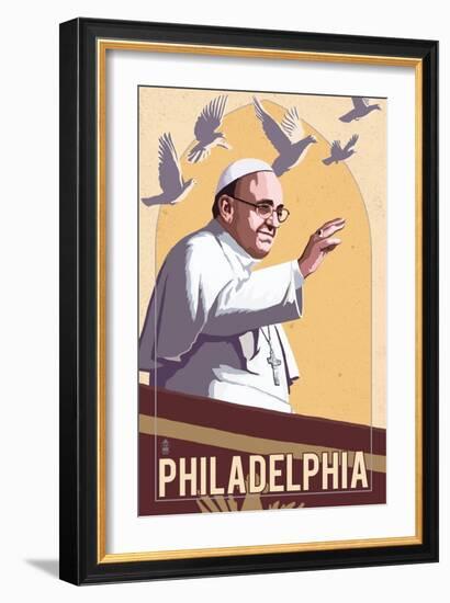 Philadelphia, Pennsylvania - Pope and Doves - Lithography Style-Lantern Press-Framed Art Print