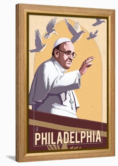 Philadelphia, Pennsylvania - Pope and Doves - Lithography Style-Lantern Press-Framed Stretched Canvas