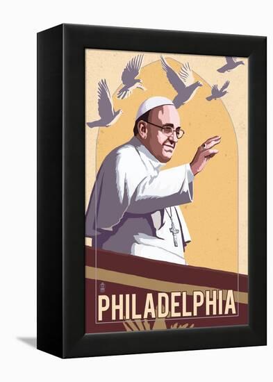 Philadelphia, Pennsylvania - Pope and Doves - Lithography Style-Lantern Press-Framed Stretched Canvas